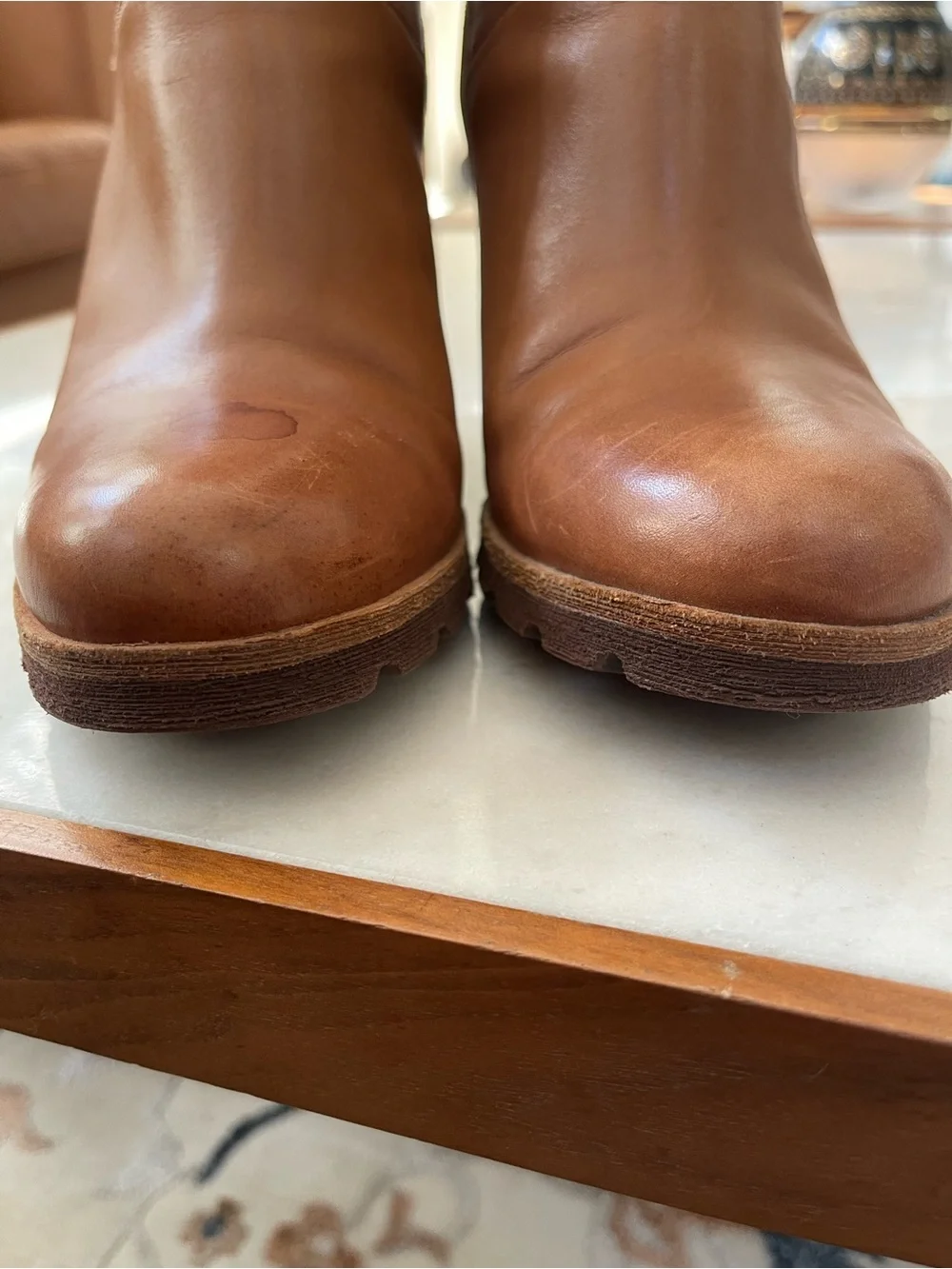 UGG Women's Tan Leather Wedge Ankle Boot 8